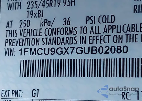 2016 Ford Escape Se z USA, uszkodzony, nr VIN 1FMCU9GX7GUB02080